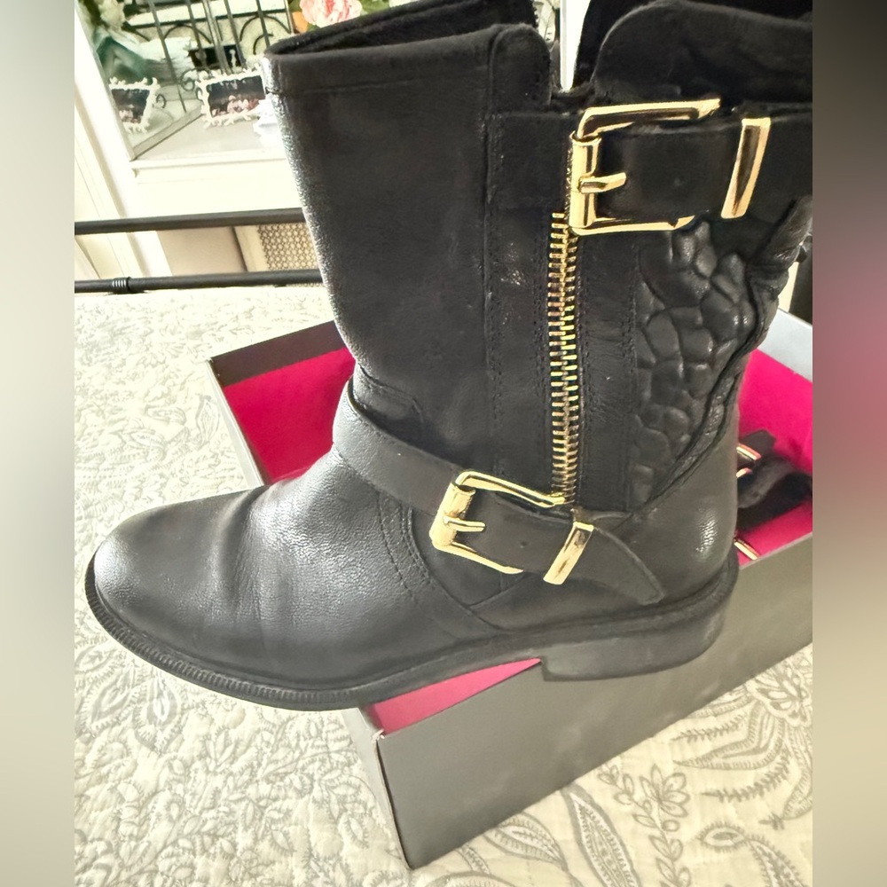 Vince Camuto Black Quilted moto Buckle Boots